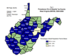 West Virginia Adult Obesity by County--WV Department of Health and Human Resources